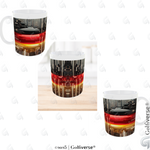 Kaffebecher Deutschlandfarben im Techdesign mit Struktur in der Mitte Ansicht von links nach rechts
