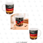 Kaffebecher Deutschlandfarben im Techdesign mit Fußball Ansicht von links nach rechts